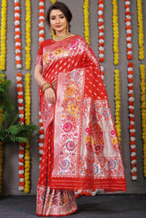 Regal Silver Zari Worked Red Heavy Banarasi Saree